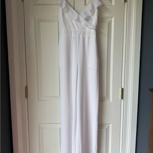 bebe White Ruffled Jumpsuit